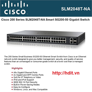 Thiết bị mạng Cisco SLM2048T 48-port 10/100/1000 + 2-Port Gigabit Switch - SLM2048T (SG200-50)