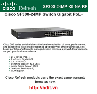 Thiết bị mạng Cisco SF300-24MP 24-Port 10/100 PoE+ Switch with 375W power budget - SF300-24MP