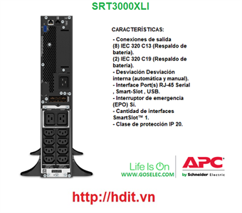 Bộ lưu điện  APC Smart-UPS On-Line,2700 Watts /3000 VA - SRT3000XLI