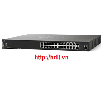 Thiết bị chuyển mạch Cisco 24-port PoE+, 10/100Mbps with 185W power budget (support 60W PoE Port) + 2 Gigabit copper/SFP combo + 2 SFP ports Managed Switch - SF350-24P-K9